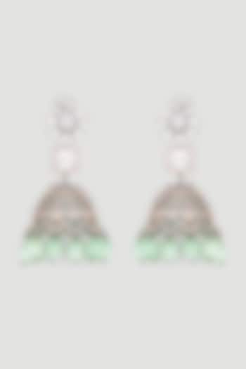 Two Tone Finish Faux Diamond Earrings by Parure