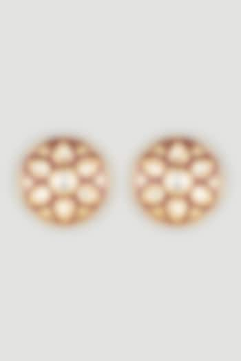 Gold Finish Handcrafted Floral Stud Earrings by Parure