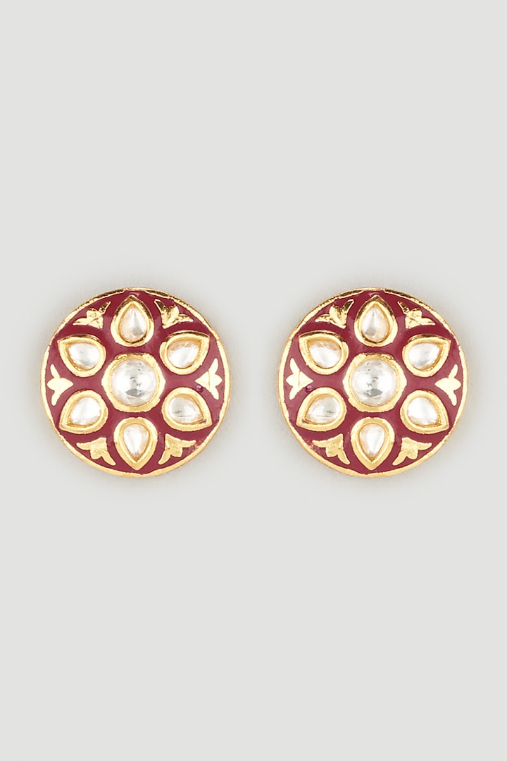 Gold Finish Handcrafted Floral Stud Earrings by Parure