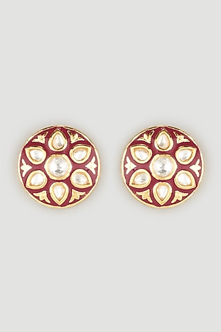 Gold Finish Handcrafted Floral Stud Earrings by Parure