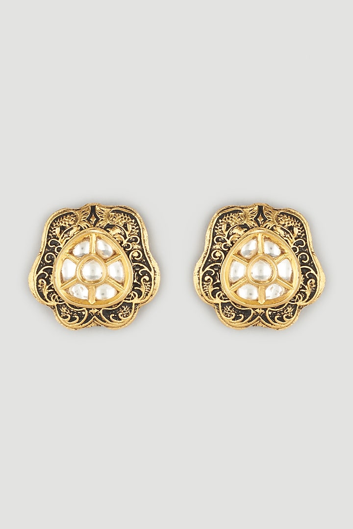 Two Tone Finish Handcrafted Floral Stud Earrings by Parure