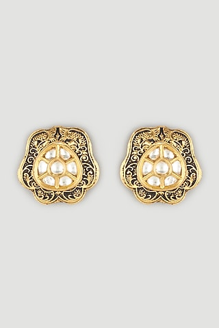 Two Tone Finish Handcrafted Floral Stud Earrings by Parure