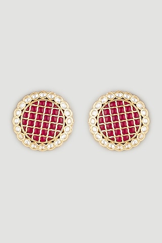 Gold Finish Handcrafted Floral Earrings by Parure