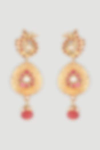 Gold Finish Pearl Motif Earrings by Parure