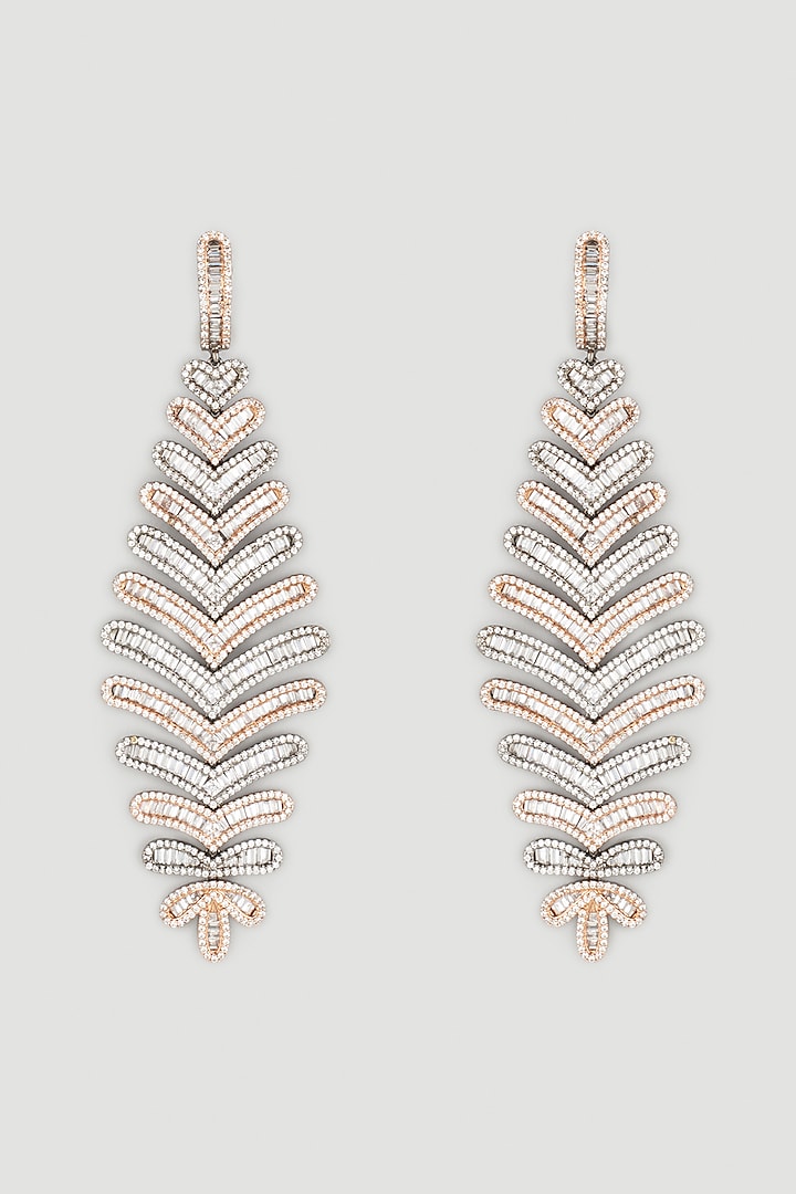 Two Tone Finish Earrings With Faux Diamonds by Parure