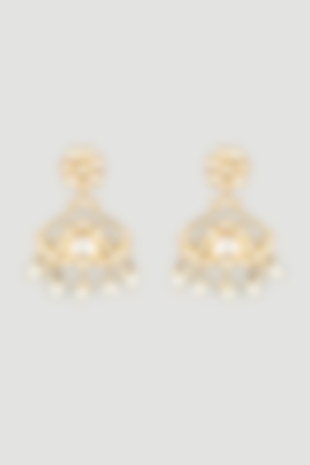 Gold Plated Kundan Polki Dangler Earrings by Parure