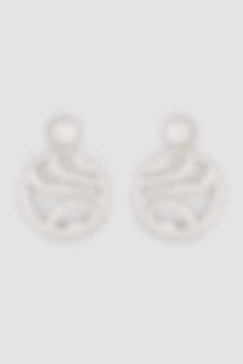 White Finish Zircons Dangler Earrings by Parure
