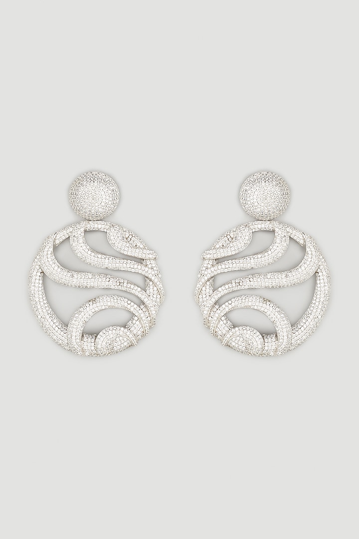 White Finish Zircons Dangler Earrings by Parure