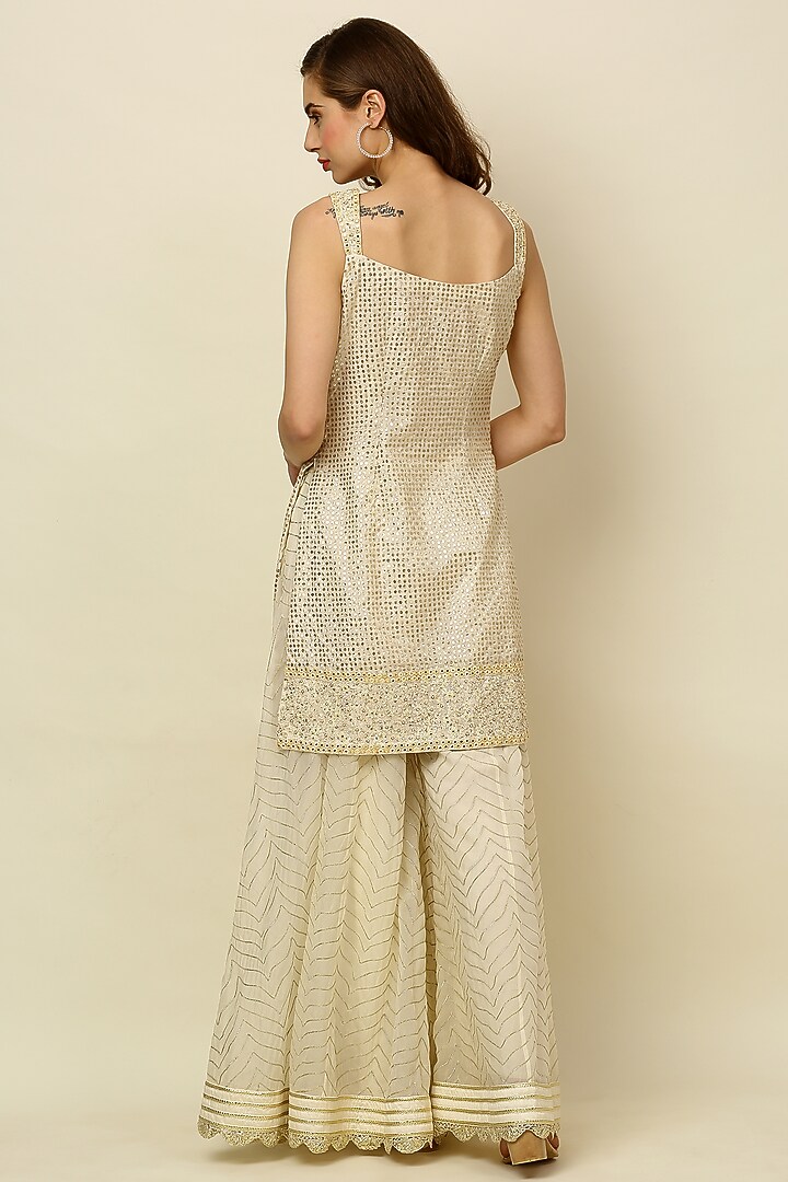 Ivory Embroidered Wedding Sharara Set by Priyanka Jain at Pernia's Pop Up Shop