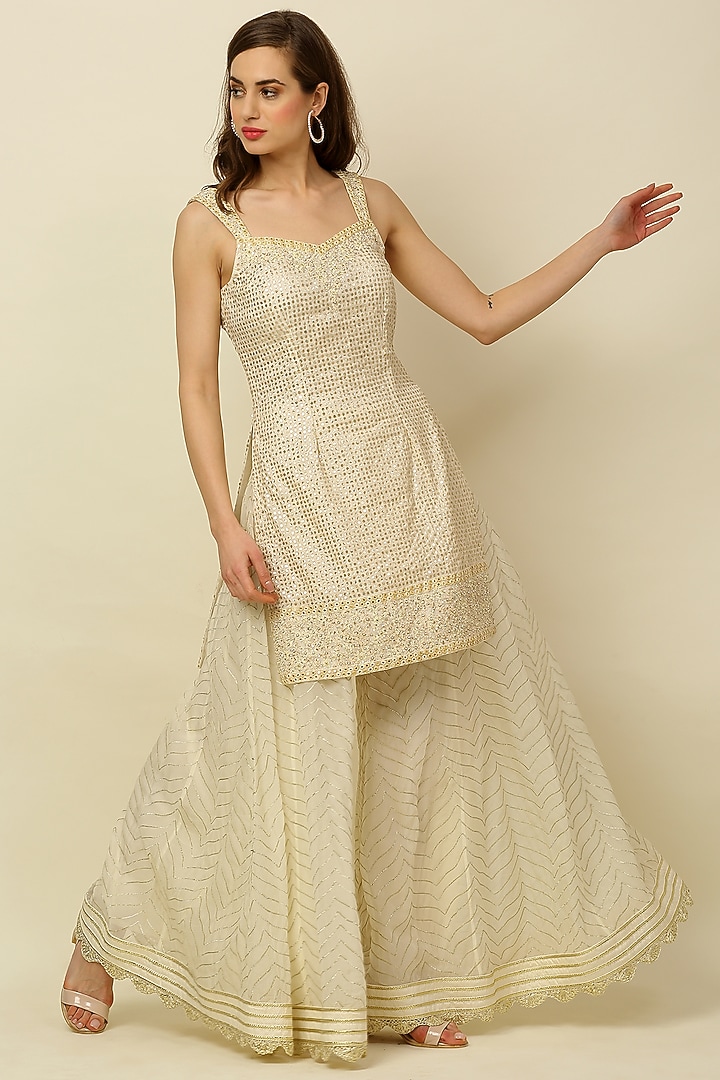 Ivory Embroidered Wedding Sharara Set by Priyanka Jain at Pernia's Pop Up Shop