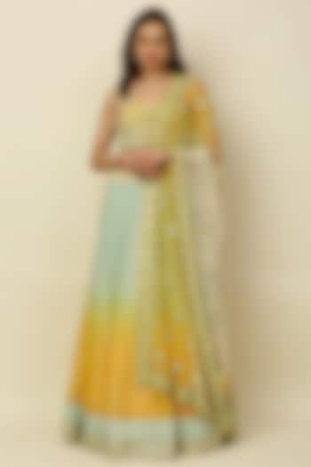 Mint & Dandelion Yellow Ombre Lehenga Set by Priyanka Jain