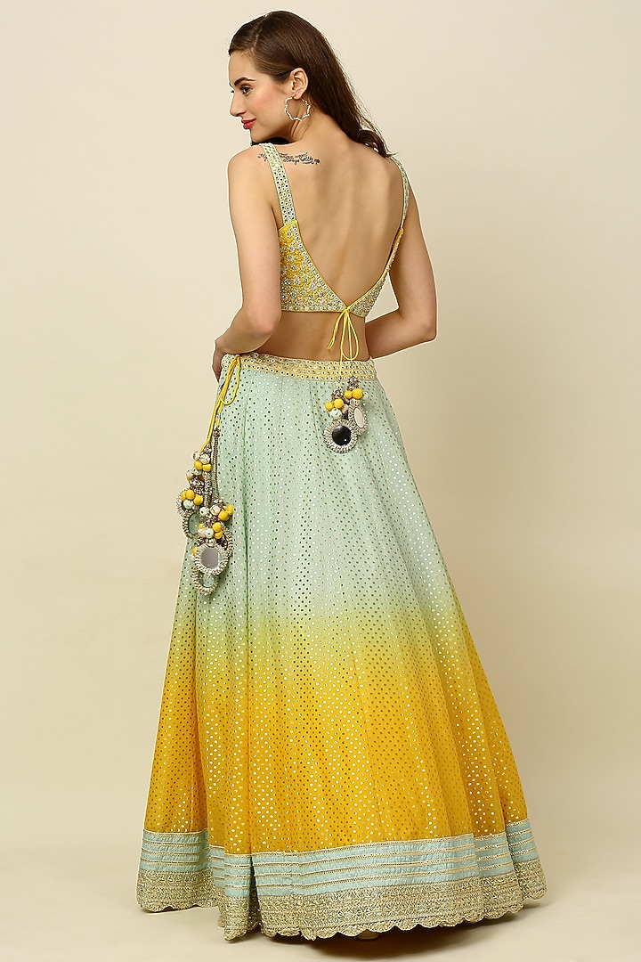 Mint & Dandelion Yellow Ombre Wedding Lehenga Set by Priyanka Jain at Pernia's Pop Up Shop