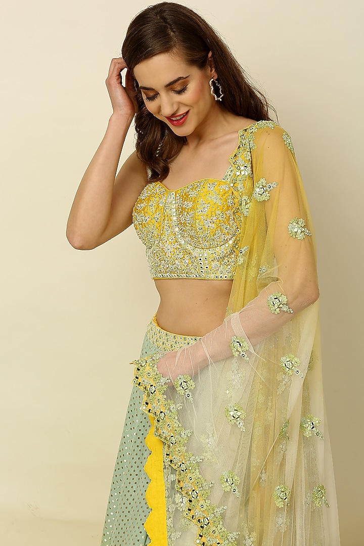 Mint & Dandelion Yellow Ombre Wedding Lehenga Set by Priyanka Jain at Pernia's Pop Up Shop