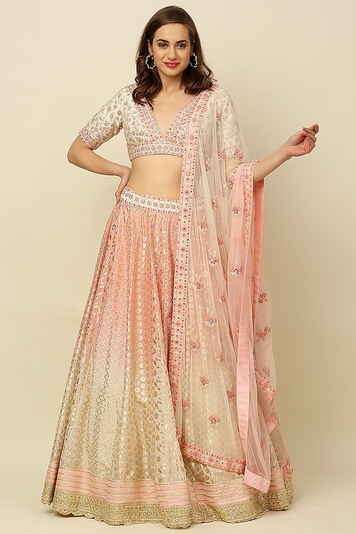 Ivory & Charm Pink Ombre Lehenga Set by Priyanka Jain