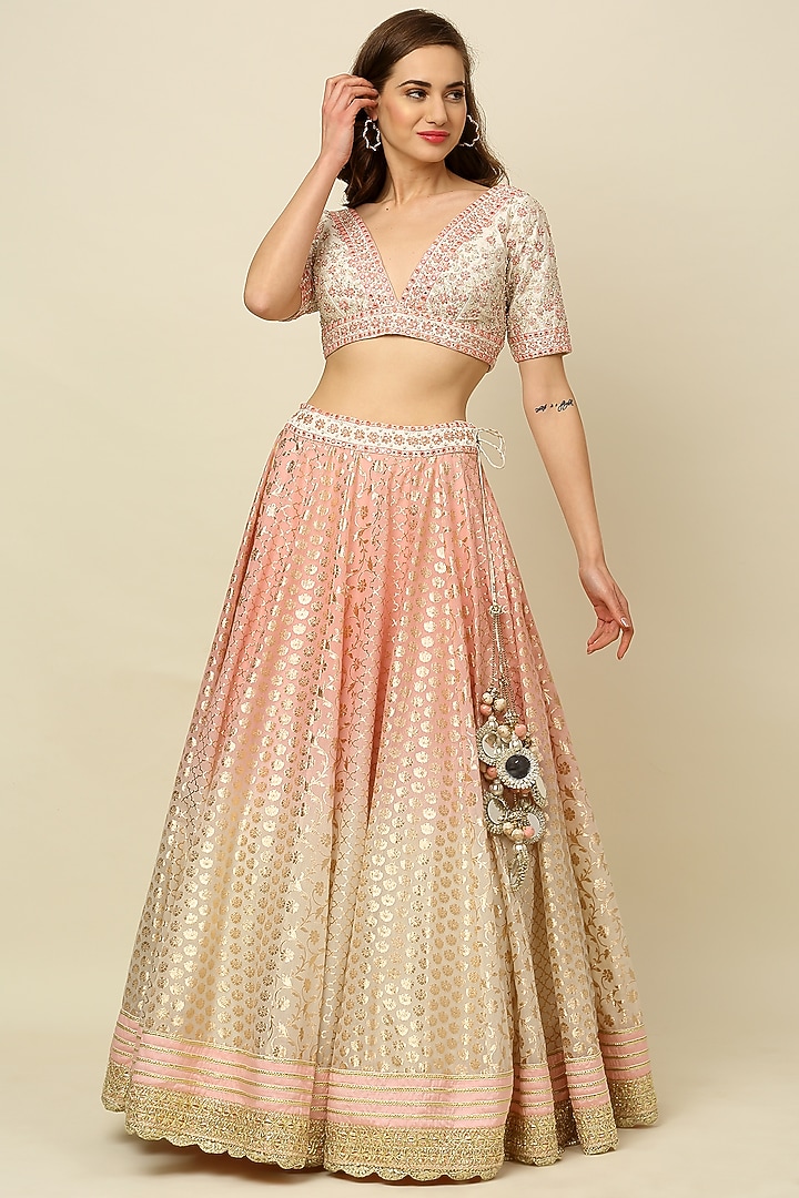 Ivory & Charm Pink Ombre Wedding Lehenga Set by Priyanka Jain at Pernia's Pop Up Shop