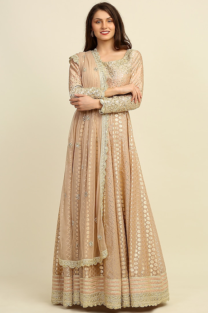 Gold Embroidered Anarkali Set by Priyanka Jain