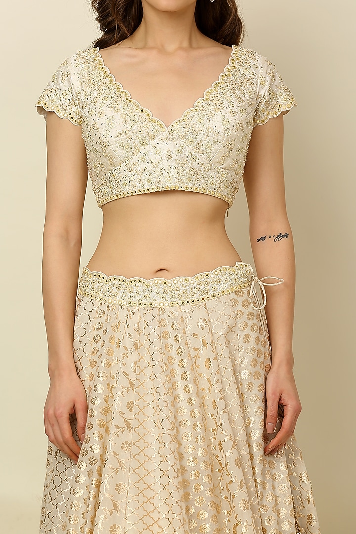 Ivory Chanderi Wedding Lehenga Set by Priyanka Jain at Pernia's Pop Up Shop