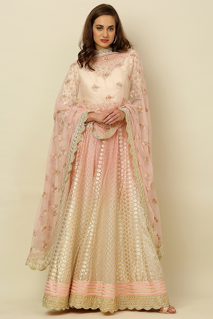 Ivory & Charm Pink Ombre Anarkali Set by Priyanka Jain