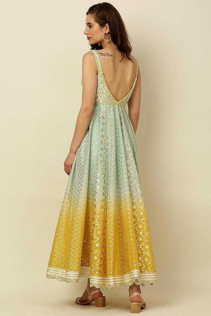 Mint & Dandelion Yellow Ombre Wedding Anarkali Set by Priyanka Jain at Pernia's Pop Up Shop