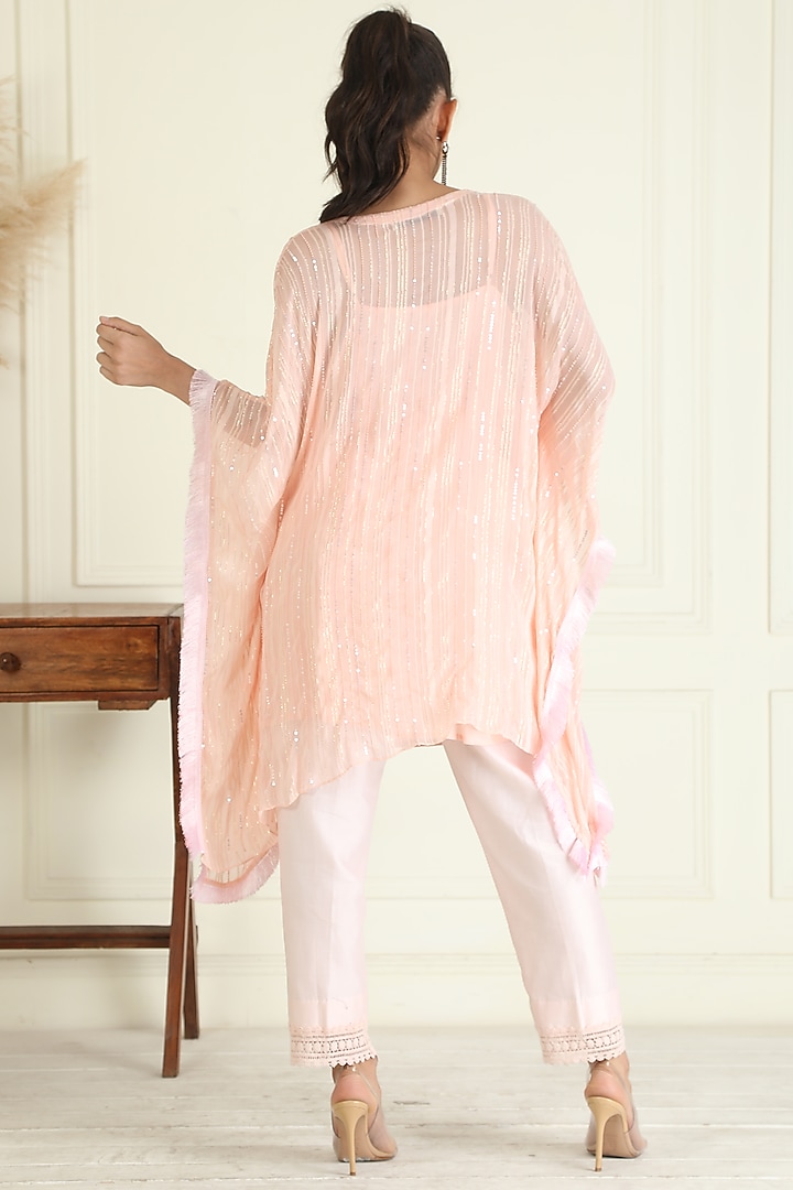 Pink Lurex Georgette Hand Embroidered Kaftan Set by Priyanka Jain at Pernia's Pop Up Shop