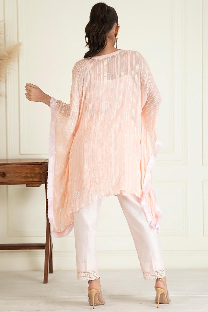Peach Lurex Georgette Hand Embroidered Kaftan Set by Priyanka Jain at Pernia's Pop Up Shop