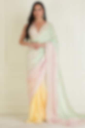 Pastel Ombre Lurex Georgette Embroidered Pre-Draped Saree Set by Priyanka Jain Pret