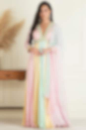 Pastel Multi-Colored Lurex Georgette Embroidered Anarkali Set by Priyanka Jain at Pernia's Pop Up Shop