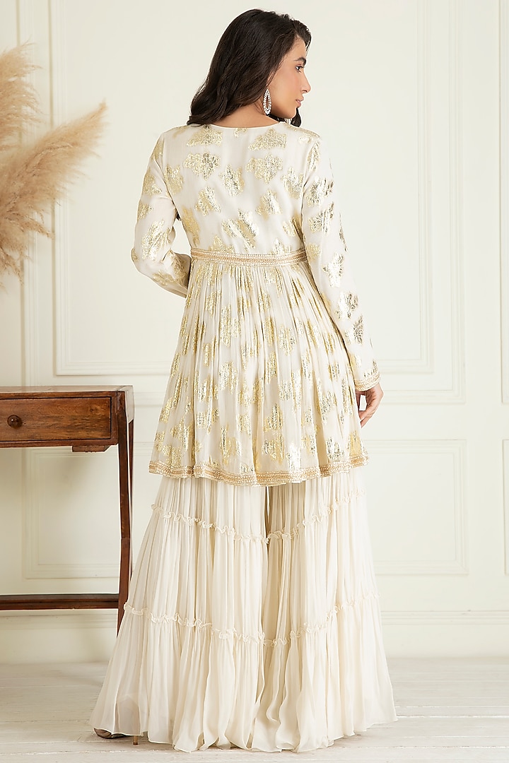 Ivory Lurex Georgette Wedding Sharara Set by Priyanka Jain at Pernia's Pop Up Shop