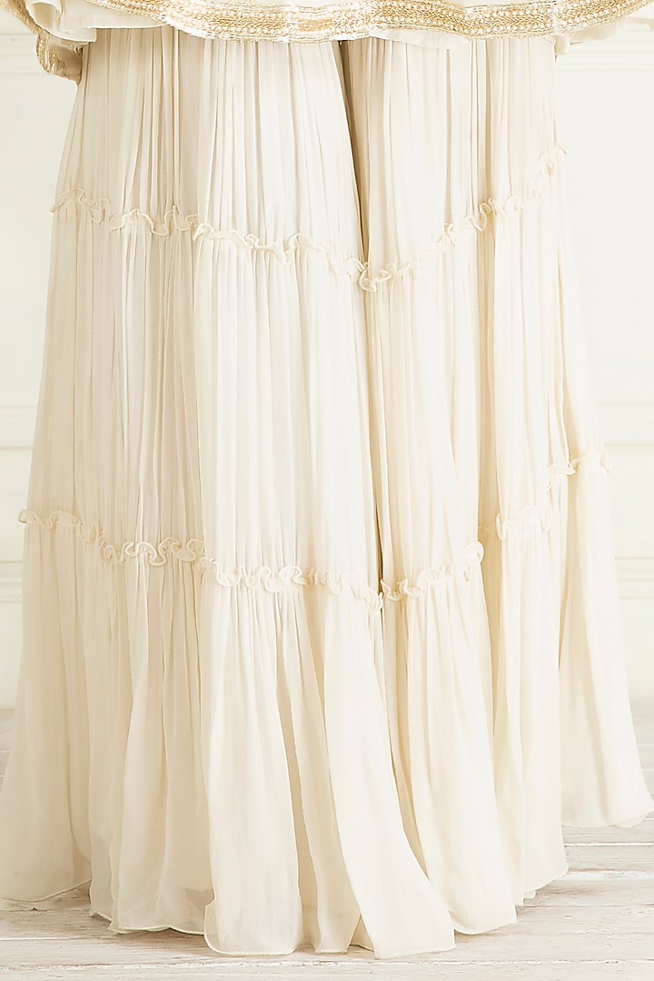 Ivory Lurex Georgette Wedding Sharara Set by Priyanka Jain at Pernia's Pop Up Shop