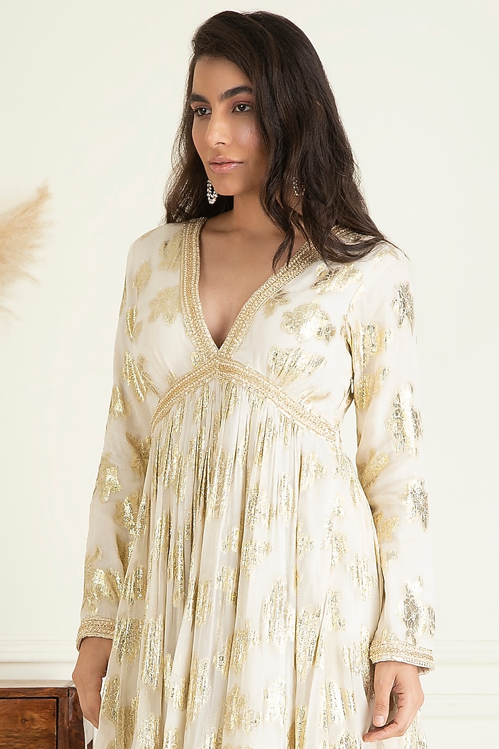 Ivory Lurex Georgette Wedding Sharara Set by Priyanka Jain at Pernia's Pop Up Shop
