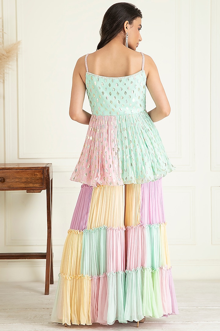Pastel Multi-Colored Lurex Georgette Party Wear Sharara Set by Priyanka Jain at Pernia's Pop Up Shop
