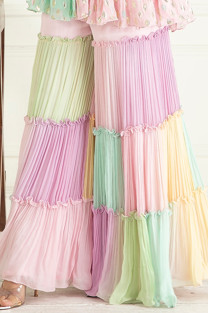 Pastel Multi-Colored Lurex Georgette Party Wear Sharara Set by Priyanka Jain at Pernia's Pop Up Shop