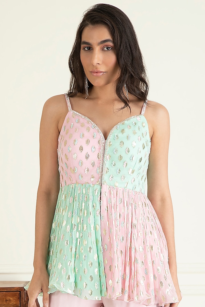 Pastel Multi-Colored Lurex Georgette Party Wear Sharara Set by Priyanka Jain at Pernia's Pop Up Shop