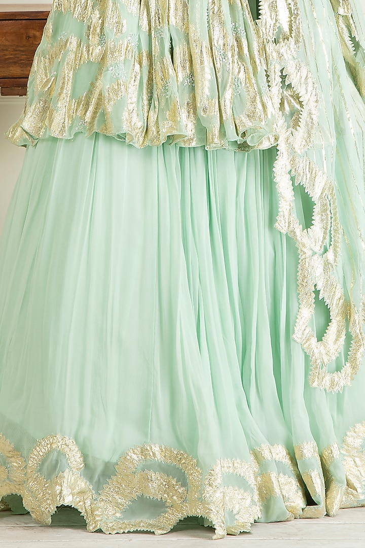 Aquamarine Lurex Georgette Wedding Lehenga Set by Priyanka Jain at Pernia's Pop Up Shop