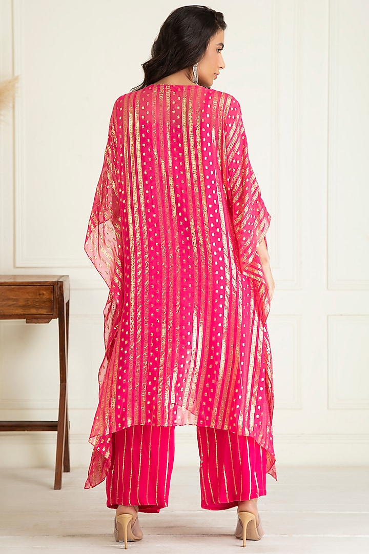 Hot Pink Lurex Georgette Embroidered Kaftan Set by Priyanka Jain at Pernia's Pop Up Shop