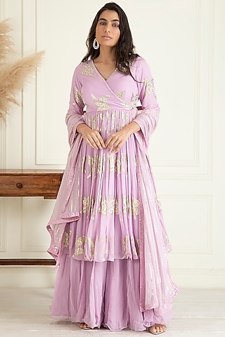 Lavender Lurex Georgette Sharara Set by Priyanka Jain