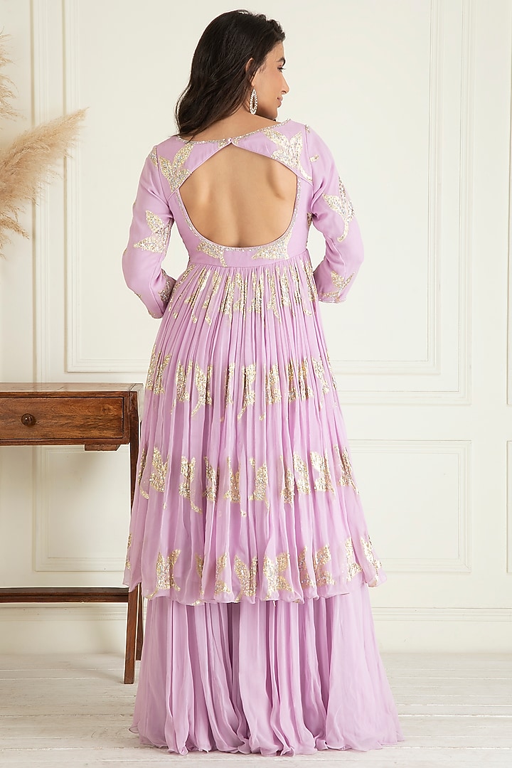 Lavender Lurex Georgette Party Wear Sharara Set by Priyanka Jain at Pernia's Pop Up Shop