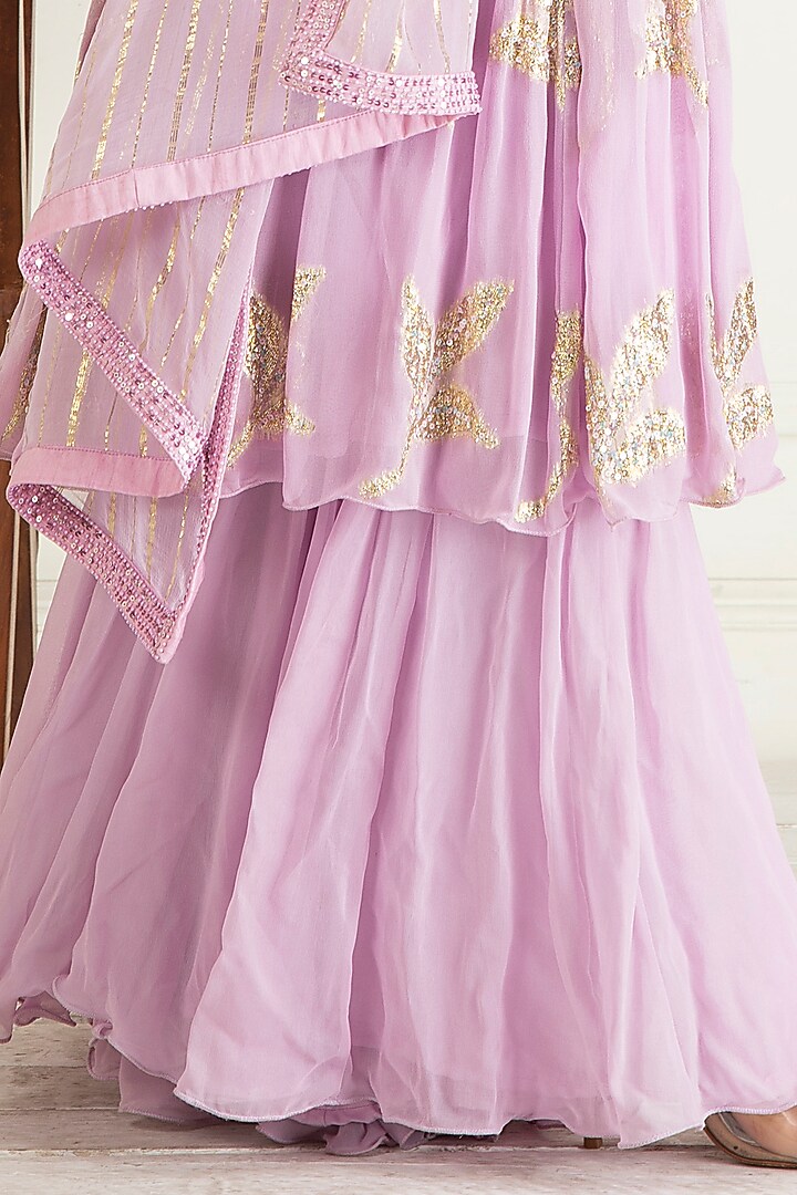 Lavender Lurex Georgette Party Wear Sharara Set by Priyanka Jain at Pernia's Pop Up Shop