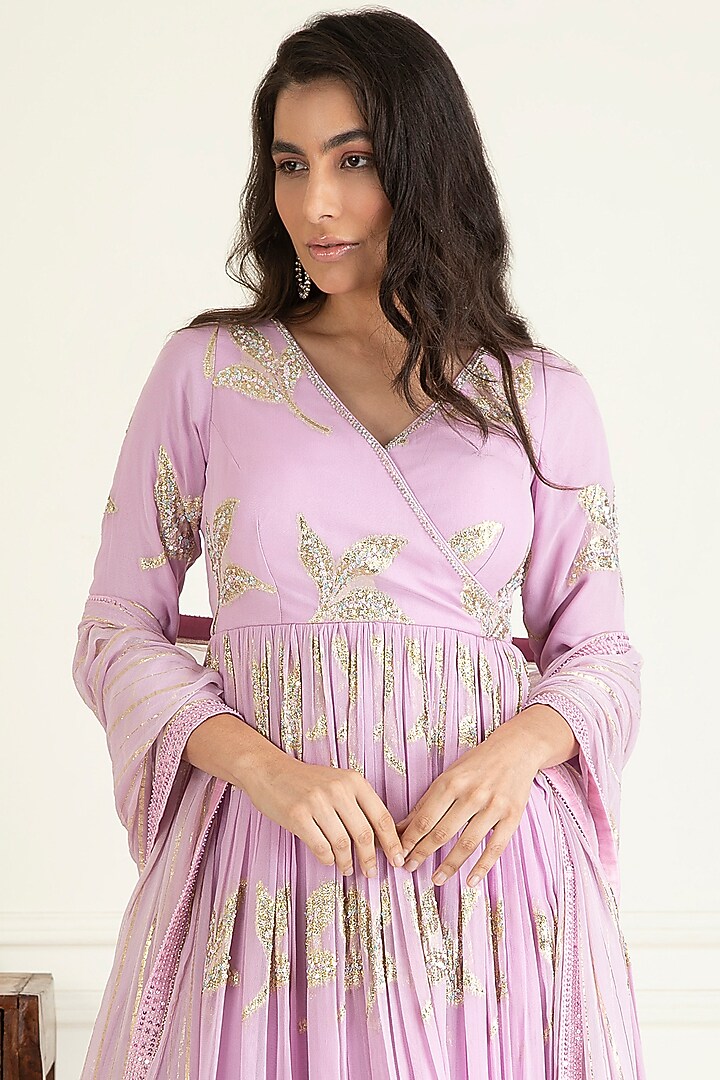 Lavender Lurex Georgette Party Wear Sharara Set by Priyanka Jain at Pernia's Pop Up Shop