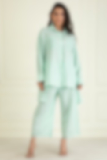 Icy Mint Cotton Linen Co-Ord Set by Priyanka Jain Pret