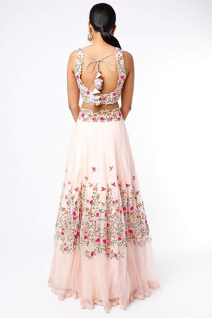Light Pink Organza Embroidered Wedding Lehenga Set by Priyanka Jain at Pernia's Pop Up Shop