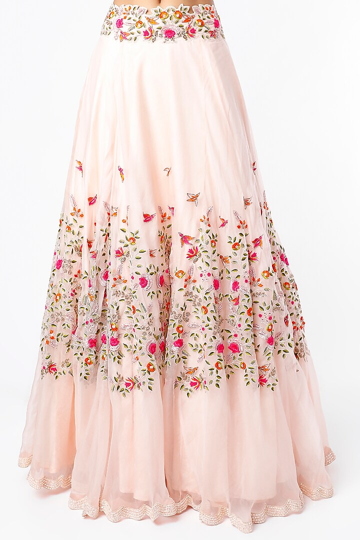 Light Pink Organza Embroidered Wedding Lehenga Set by Priyanka Jain at Pernia's Pop Up Shop