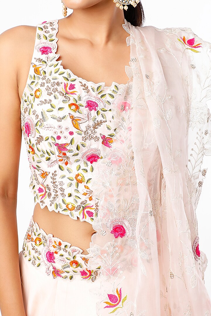 Light Pink Organza Embroidered Wedding Lehenga Set by Priyanka Jain at Pernia's Pop Up Shop