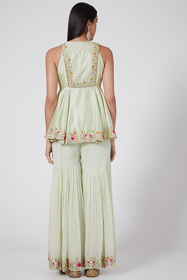 Mint Green Embroidered Sharara Set by Priyanka Jain at Pernia's Pop Up Shop