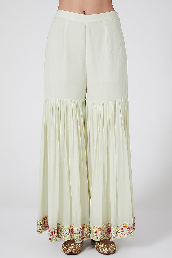 Mint Green Embroidered Sharara Set by Priyanka Jain at Pernia's Pop Up Shop