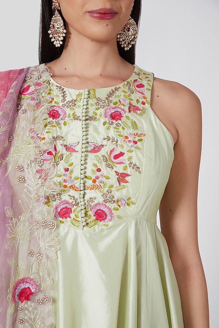Mint Green Embroidered Sharara Set by Priyanka Jain at Pernia's Pop Up Shop