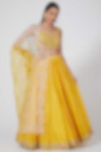 Yellow Embroidered Lehenga Set by Priyanka Jain