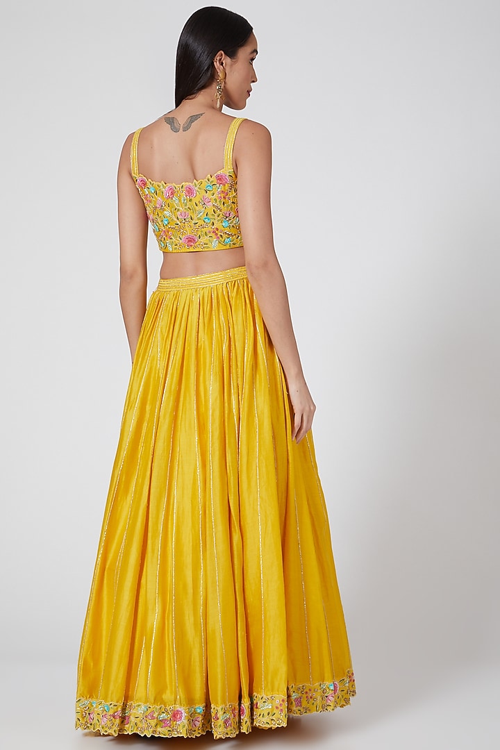 Yellow Embroidered Wedding Lehenga Set by Priyanka Jain at Pernia's Pop Up Shop