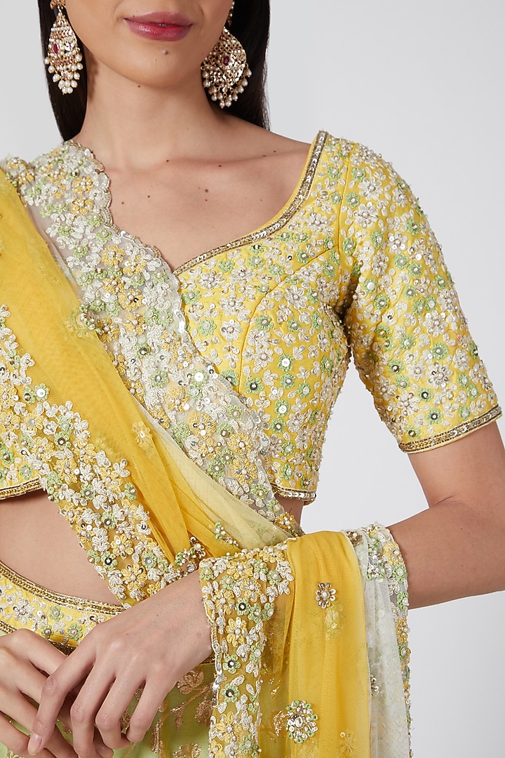 Yellow Ombre Embroidered Wedding Lehenga Set by Priyanka Jain at Pernia's Pop Up Shop