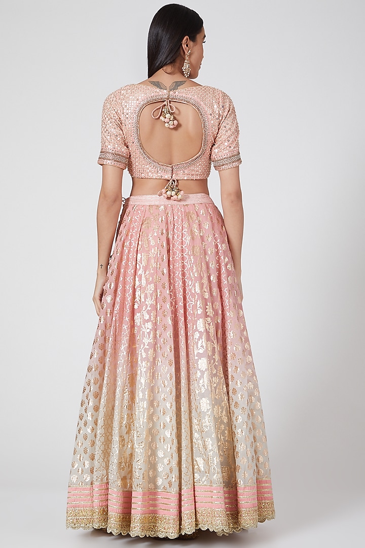 Peach Ombre Embroidered Wedding Lehenga Set by Priyanka Jain at Pernia's Pop Up Shop